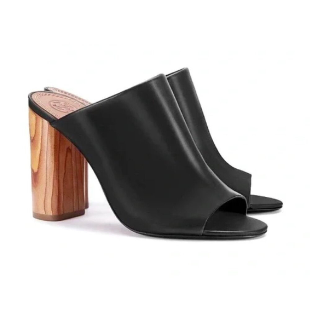 Tory Burch Raya Black Leather Mule Size 6.5